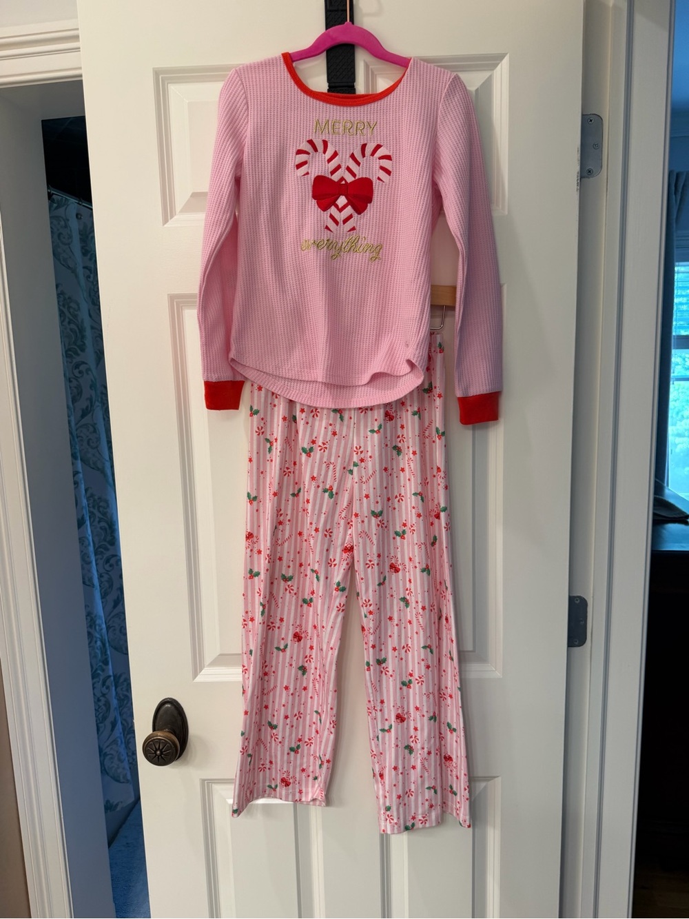 American Girl Pink Holiday Candy Cane Pajama Set with Red Trim